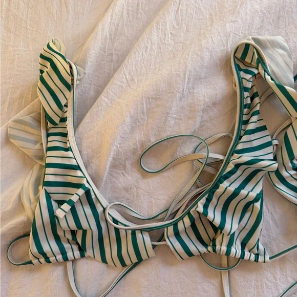 Lovers + Friends Green and White Striped Ruffle Tie Bikini - Picture 8 of 8